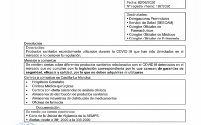Información sobre productos sanitarios especialmente utilizados durante la COVID-19 que han sido detectados en el mercado y no cumplen la regulación